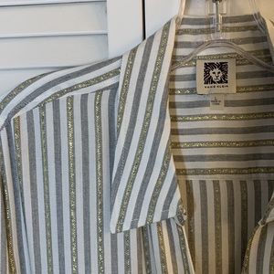 Anne Klein metallic striped blouse with pockets and cuffed 3/4 length sleeves